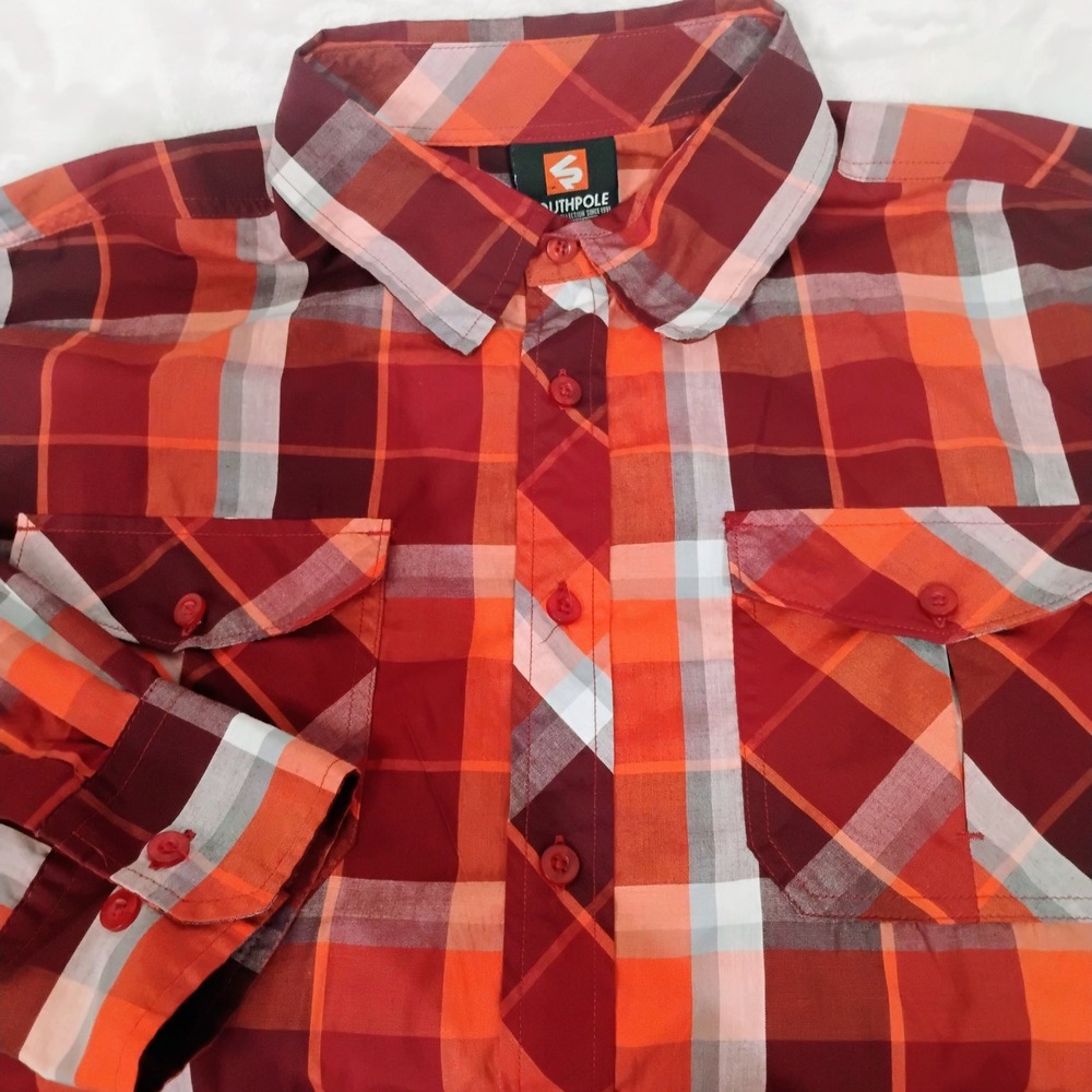 Southpole Mens XXL Red Plaid Long Sleeve Button Down Shirt Streetwear B